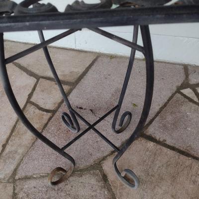 Vintage Wrought Metal Frame Ornate Top Plant Table