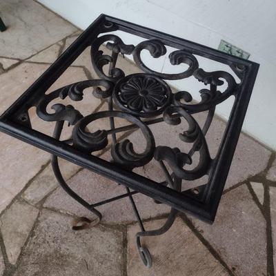 Vintage Wrought Metal Frame Ornate Top Plant Table