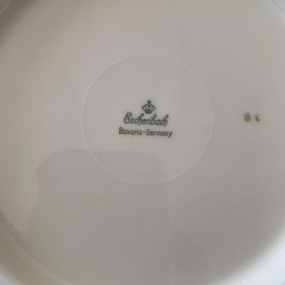 Vintage Eschenbach Bavaria Germany Flowers Floral Gold Rim large plate, 2 jars with lids