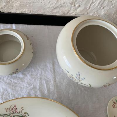 Vintage Eschenbach Bavaria Germany Flowers Floral Gold Rim large plate, 2 jars with lids