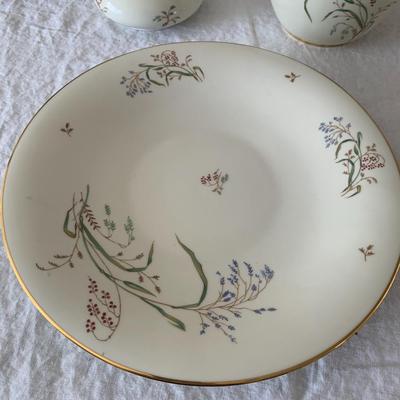 Vintage Eschenbach Bavaria Germany Flowers Floral Gold Rim large plate, 2 jars with lids