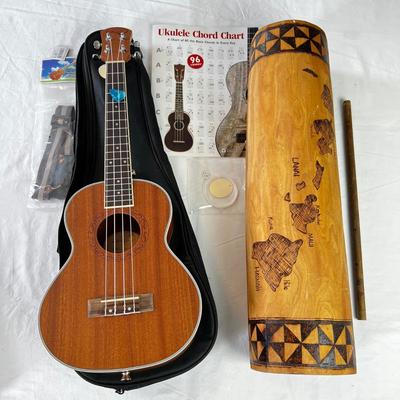 U851 Lohanu LU-7 Ukulele & Hawaiian Pyrography Toere Drum