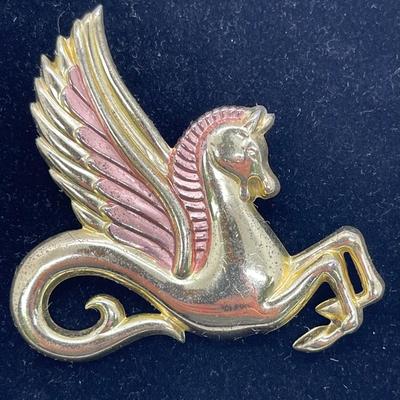 Monet Sterling Silver & Rose Gold Vermeil Pegasus Winged Horse Brooch Pin