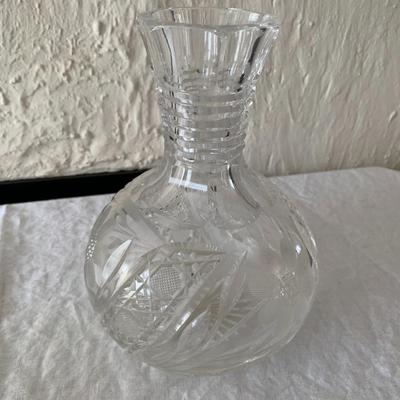 Antique Cut Glass Ribbed Etched Water Carafe Vase