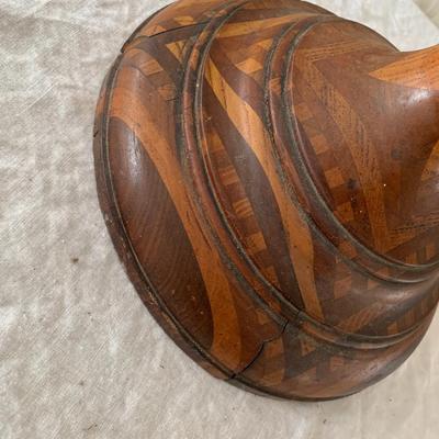 Vintage Handcrafted Parquetry Wooden Vase or Candle Holder 18" tall!