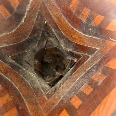 Vintage Handcrafted Parquetry Wooden Vase or Candle Holder 18" tall!