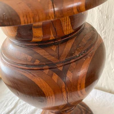 Vintage Handcrafted Parquetry Wooden Vase or Candle Holder 18" tall!