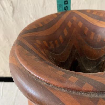 Vintage Handcrafted Parquetry Wooden Vase or Candle Holder 18" tall!
