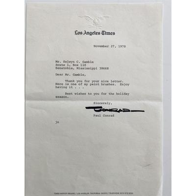 L.A. Times Paul Conrad Signed Note