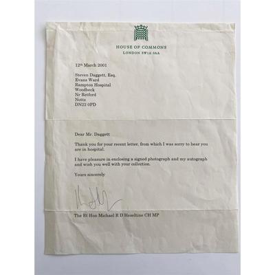 British Parliament Michael Heseltine MP signed letter 
