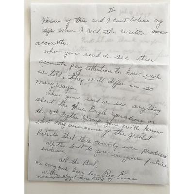 WWII Roy Evans Signed Hand Written Note