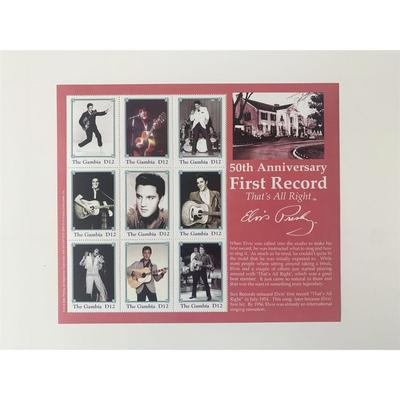 Elvis Presley 50th Anniversary First Record That's Alright Commemorative Stamp Set - The Gambia