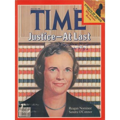Supreme Court Justice Sandra O'Connor signed Time Magazine. GFA Authenticated