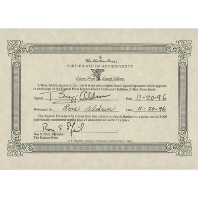 Buzz Aldrin signed certificate