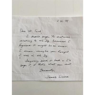 WWII James Luna Signed Note