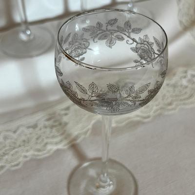 Lot of 6 Vintage Metal Overlay Champagne Wine Stemware