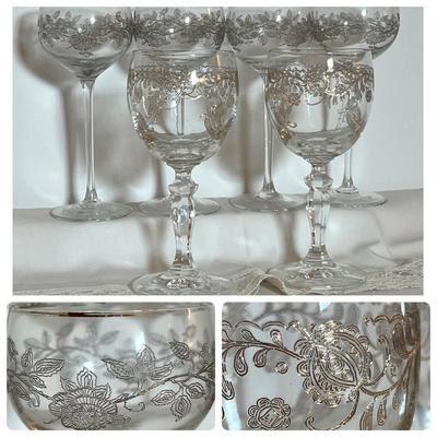 Lot of 6 Vintage Metal Overlay Champagne Wine Stemware