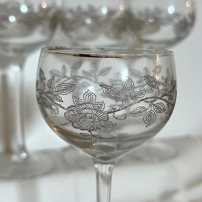 Lot of 6 Vintage Metal Overlay Champagne Wine Stemware