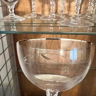 Beautiful Etched Crystal Silver Rimmed Stemware