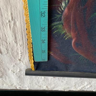 Vintage Painting on Black Velvet Hanging Scroll Yellow Tiger Hanging Scroll