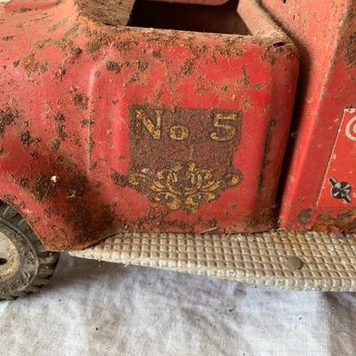 VIntage toy firetruck Metal No. 5, Well Loved!
