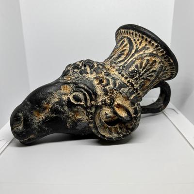 Vintage Ram-Head Rhyton Ceramic Sculpture