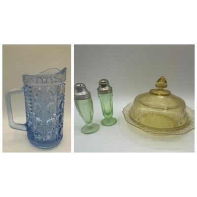 Glass Butter Dish, Salt & Pepper and Small Pitcher