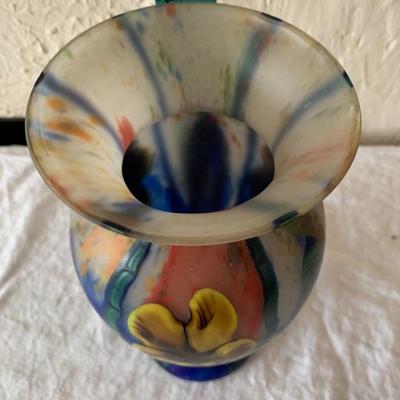 Multi colored vase, Kralik? 10" tall