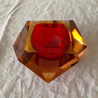 Multi faceted red/amber small bowl/ashtray Murano (?)
