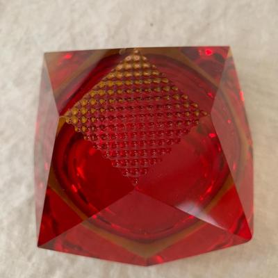 Multi faceted red/amber small bowl/ashtray Murano (?)