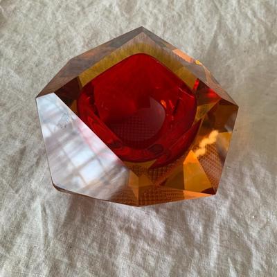 Multi faceted red/amber small bowl/ashtray Murano (?)
