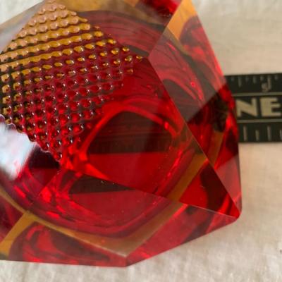 Multi faceted red/amber small bowl/ashtray Murano (?)