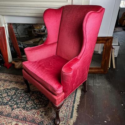 U858 Hickory Chair Co. Raspberry Velvet Wingback Chair