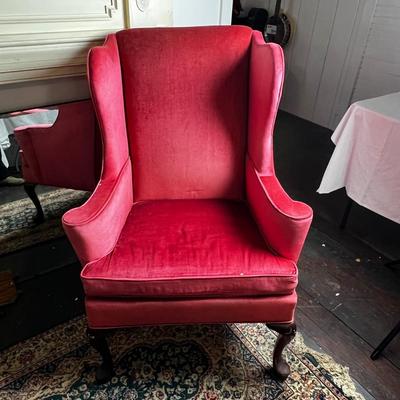 U858 Hickory Chair Co. Raspberry Velvet Wingback Chair