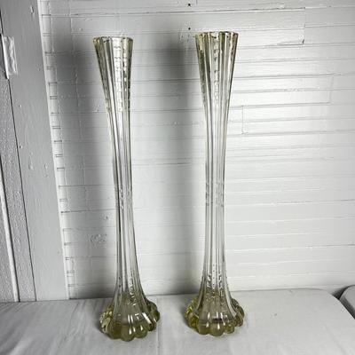 U863 Pair of Large Fluted Cut Crystal Vases