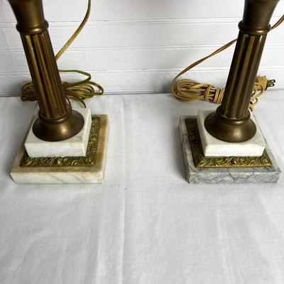 U864 Pair of Etched Ruby Red & Brass Table Lamps