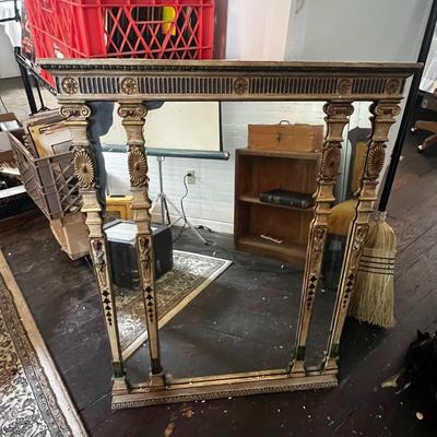 U866 Antique Handcarved Painted Giltwood Mirror