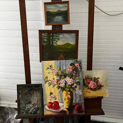 U867 Lot of Small Oil Paintings and Easels