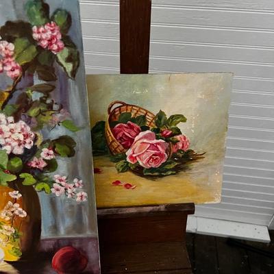 U867 Lot of Small Oil Paintings and Easels