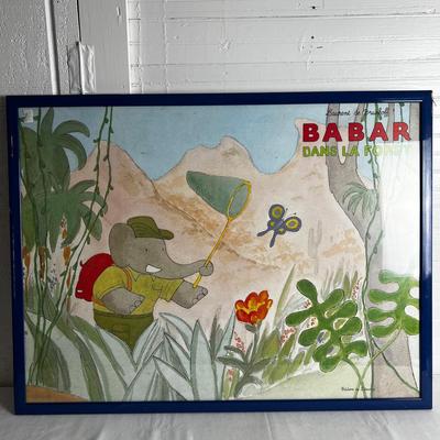 U869 Advertising Lithograph Laurent de Brunhoff â€œBabar Dans Foretâ€ Framed Lithograph
