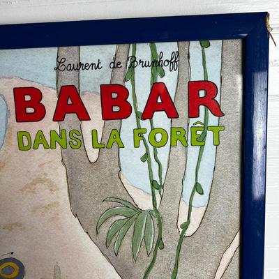 U869 Advertising Lithograph Laurent de Brunhoff â€œBabar Dans Foretâ€ Framed Lithograph