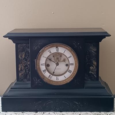 LOT 1: Antique E. N. Welch Eight Day Mantle Clock - Half Hour Strike, Cathedral Gong