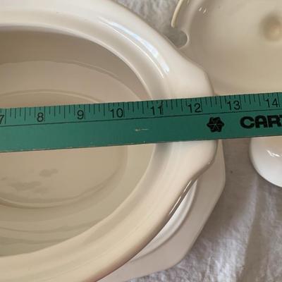 Antique Large White Ironstone soup tureen with ladle and platter