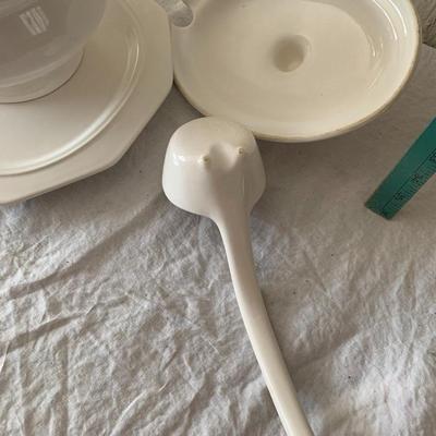 Antique Large White Ironstone soup tureen with ladle and platter