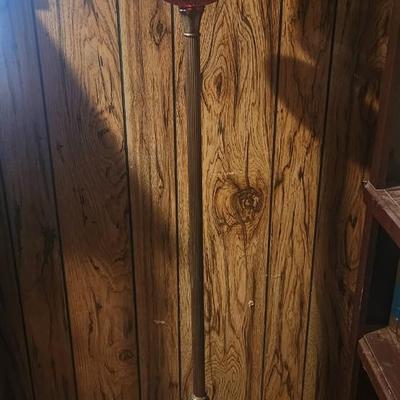 Brass and glass floor lamp, shade missing