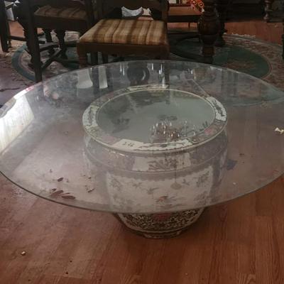 Porcelain Vietnamese bowl with glass top table