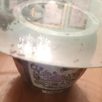 Porcelain Vietnamese bowl with glass top table