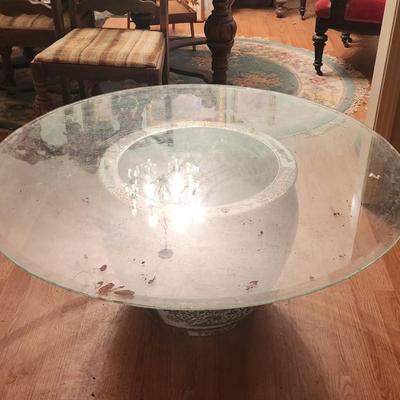 Porcelain Vietnamese bowl with glass top table