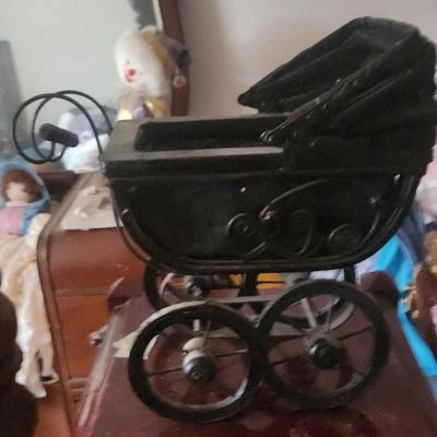 Vintage black wood doll stroller