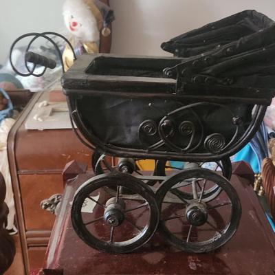 Vintage black wood doll stroller